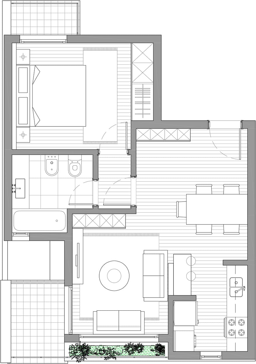 Plano departamento DEPTO B — Edificio MERCED, Pergamino